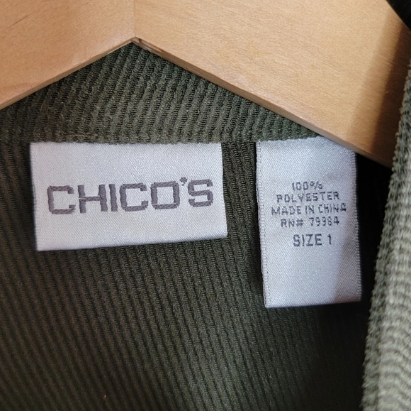 Chico's | Dark Olive Green Fine Rib Corduroy Jacket Size 1 Medium - Picture 3 of 6
